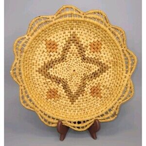 Vintage Native Hand Woven 12" Wicker Tray Basket Plate Trivet Rustic